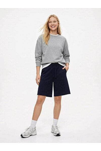 Ltb Relaxed Cut Short Stretchy Knitted Navy Blue Shorts