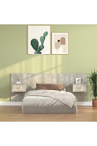 Concept Κεφαλάρι με ντουλάπια, γκρι σκυροδέματος, επεξεργασμένο ξύλο