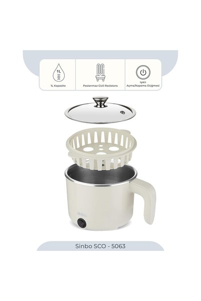 Sinbo SCO-5063 Çok Fonksiyonlu Buharlı Pişirici – 800 Ml Kapasite, Paslanmaz Gizli Rezistans, Temper