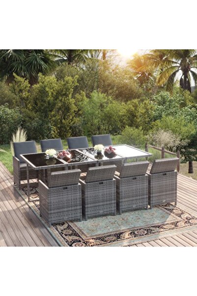 Concept Set mobilier de grădină cu perne, 9 piese, gri, poliratan