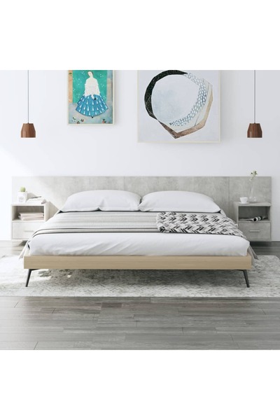 Concept Κεφαλάρι με ντουλάπια, γκρι σκυροδέματος, επεξεργασμένο ξύλο