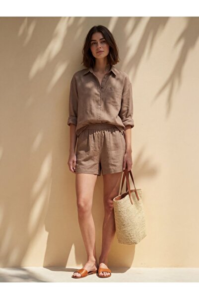 Ltb Βασικό καφέ σορτς με ελαστική μέση