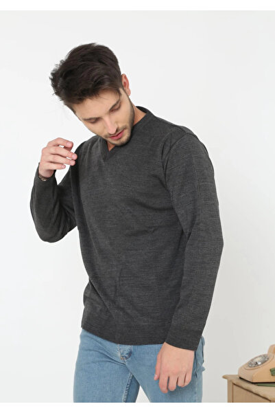 SATIYU BUTİK Asmedo Men's V-Neck Sweater Long Sleeve Plain Woven Knitwear - A...