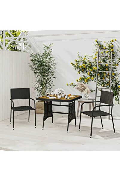 Concept Set mobilier de exterior, 3 piese, negru, poliratan