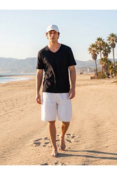 Ltb Cut-Out Wide Collar Pocketed Black T-Shirt