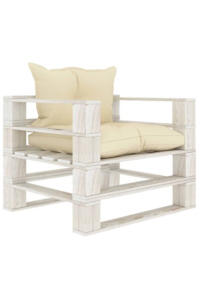 Concept Καναπές κήπου από παλέτες με κρεμ μαξιλάρια, ξύλινος