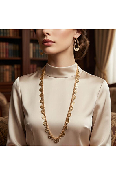 Generic Gold Tone Coin & Moon Necklace Set – Crescent Charm Chain with Matchi...