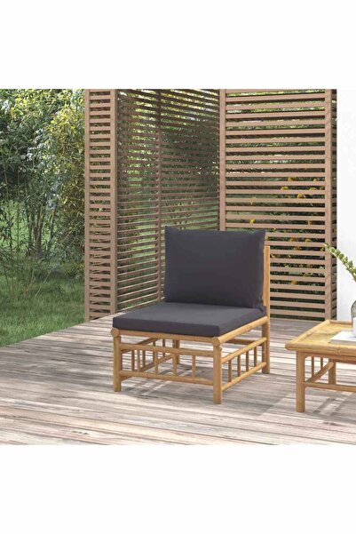 Concept Canapea de mijloc de grădină, perne gri închis, bambus