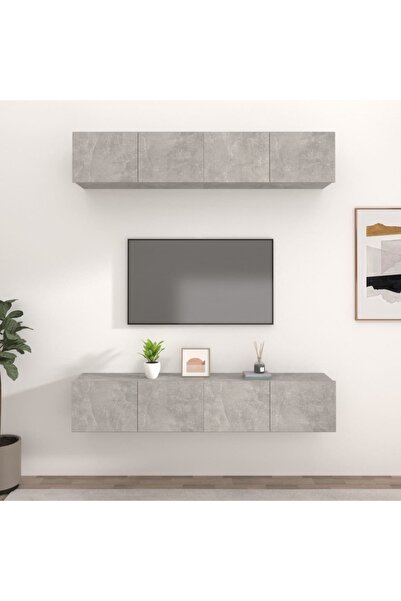 Concept Comode TV, 4 buc., gri beton, 80x30x30 cm, lemn compozit