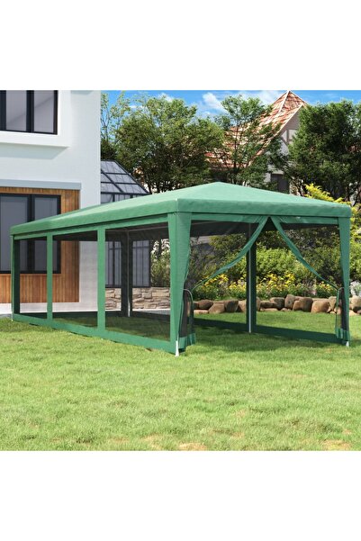 Concept Party tent with 8 mesh walls, green, 3x9 m, HDPE