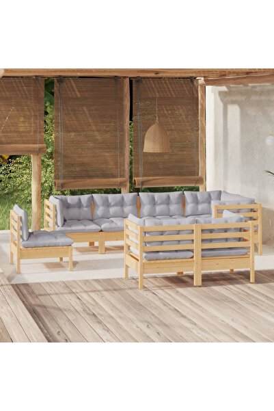 Concept Set mobilier grădină cu perne, 8 piese, gri, lemn masiv pin