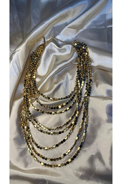 BUSİELLE JEWELRY Multi-Layered Sequin Chain Gold Necklace