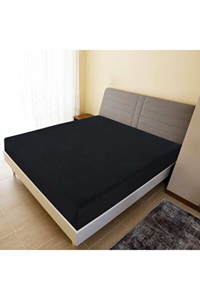 Concept Cearșaf de pat cu elastic, negru, 180x200 cm, bumbac