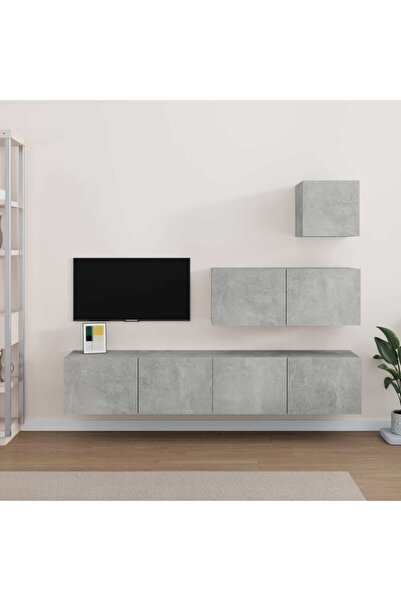 Concept Set dulap TV, 4 piese, gri beton, lemn prelucrat