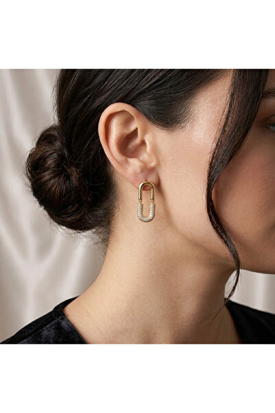 Generic Gold Tone U-Shape Drop Earrings – Half Polished, Half Sparkling Pavé ...