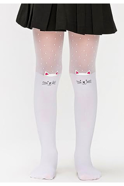 Penti Girls' tights Pretty "Muhur" 30 DEN - kitty print, white color
