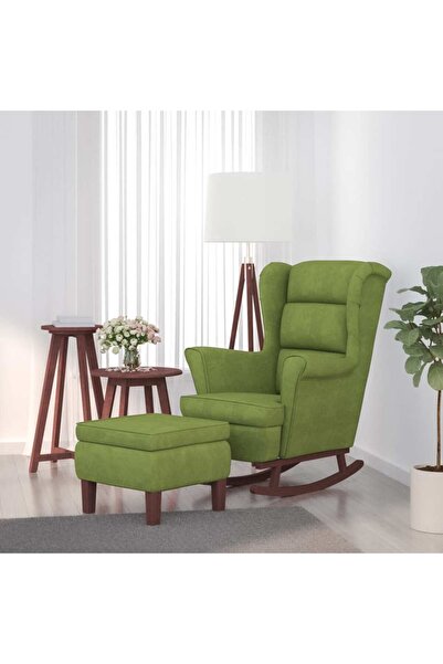 Concept Κουνιστή πολυθρόνα με ξύλινα πόδια/ανοιχτό πράσινο Βελούδο σκαμπό