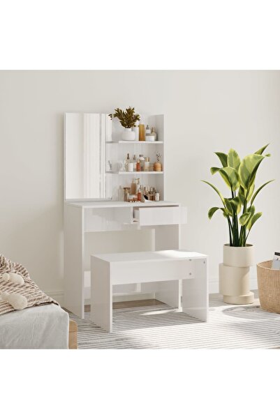 Concept Σετ μπουντουάρ, γυαλιστερό λευκό, 74,5x40x141 εκ.