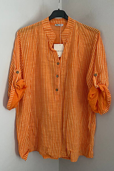 AYASOFYA OTANTIK Women's Italian Orange Three-Button Collar with Placket Stri...