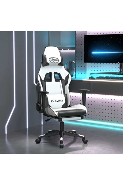 Concept Πολυθρόνα gaming μασάζ/υποπόδιο λευκό/μαύρο Δερμάτινο