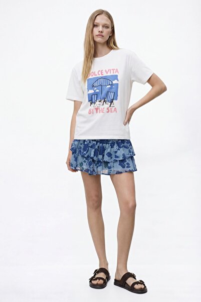 Quzu Beach Printed Oversized T-Shirt Ecru