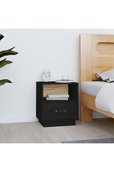 Concept Noptieră, negru, 40x34x45 cm, lemn masiv de pin