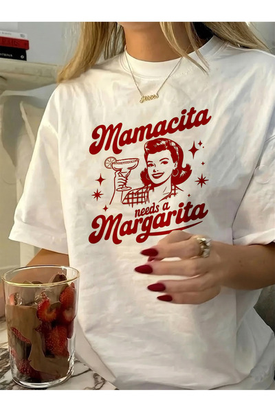 Marco Fresco Unisex Günlük Kısa Kollu Mamacita Margarita Baskılı Genç Oversiz...