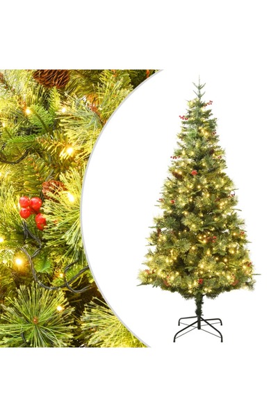 Concept Brad de Crăciun cu LED-uri & conuri de pin verde 120 cm PVC&PE