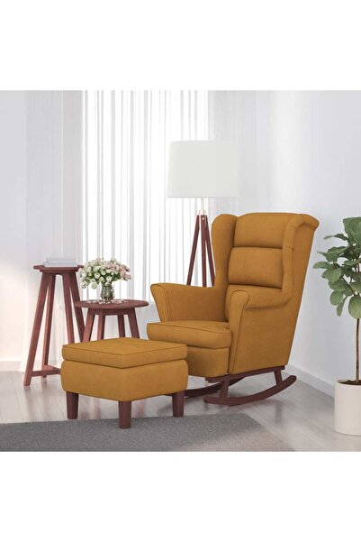 Concept Scaun balansoar, picioare din lemn și taburet, maro, catifea