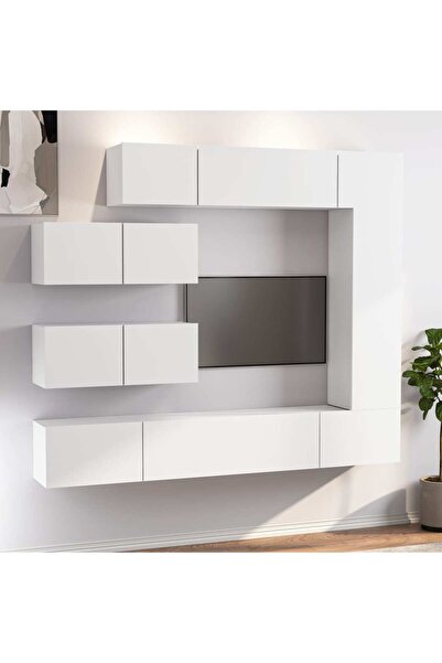 Concept Set dulap TV, 7 piese, alb, lemn prelucrat