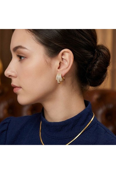 Generic Gold Tone Multi-Row Cuff Earrings – Full Sparkling Stone Pavé | Brida...