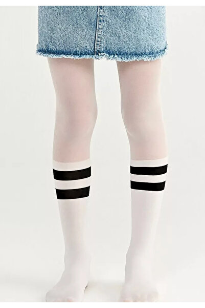 Penti Young girls' tights, ,,Black Striped'', 20 den - striped print, white