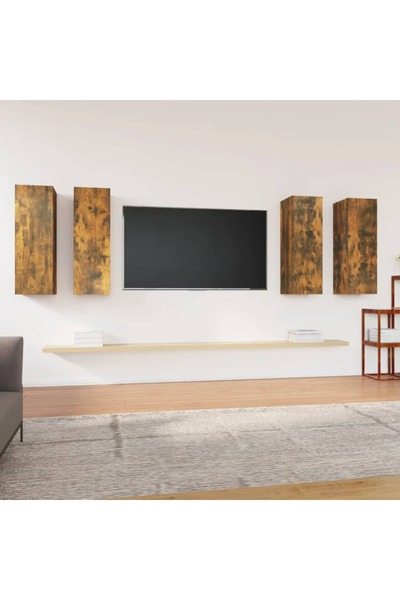 Concept Comode TV, 4 buc., stejar fumuriu, 30,5x30x90 cm lemn prelucrat