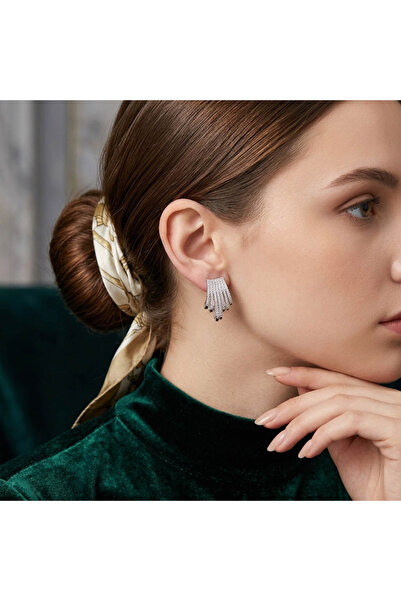 Generic Silver Tone Multi-Row Cuff Earrings – Full Sparkling Stone Pavé | Bri...