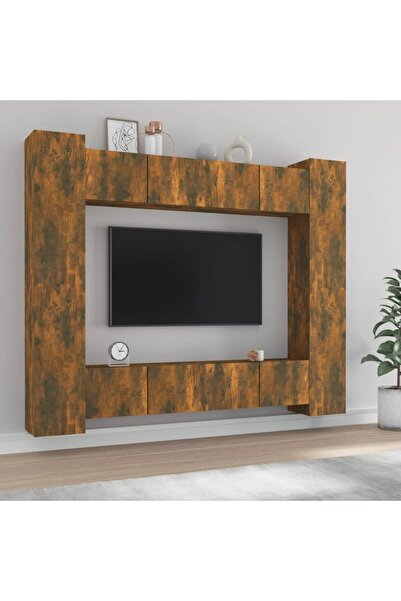 Concept Set dulap TV, 8 piese, stejar fumuriu, lemn prelucrat