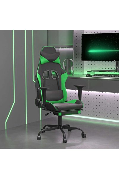 Concept Scaun gaming de masaj/suport picioare, negru/verde, piele