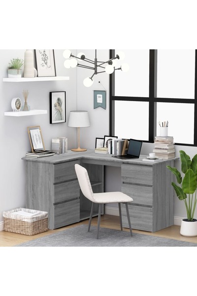 Concept Birou de colț, gri sonoma, 145x100x76 cm, lemn prelucrat