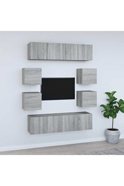 Concept Set dulap TV, 8 piese, gri sonoma, lemn prelucrat