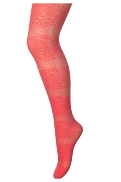 Penti Girls' tights Pretty "Meri" 20 DEN - Sheer, Lace print, coral color