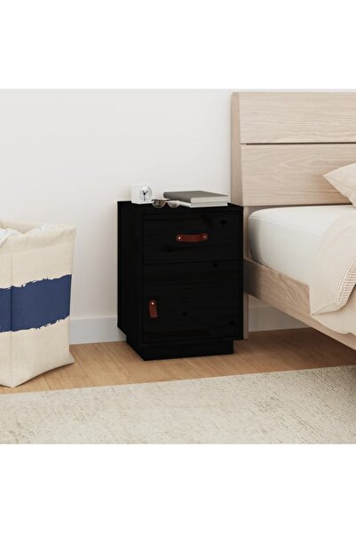 Concept Noptieră, negru, 40x34x55 cm, lemn masiv de pin