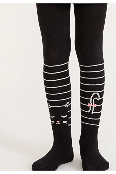 Penti Young girls' tights, "Stripe Cat", Cotton- matte, opaque, black