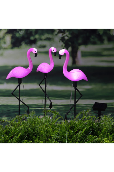 02Lady Fashion Φωτιστικό κήπου LED HI Solar με πασσάλους, φλαμίνγκο, 3 τεμάχια.