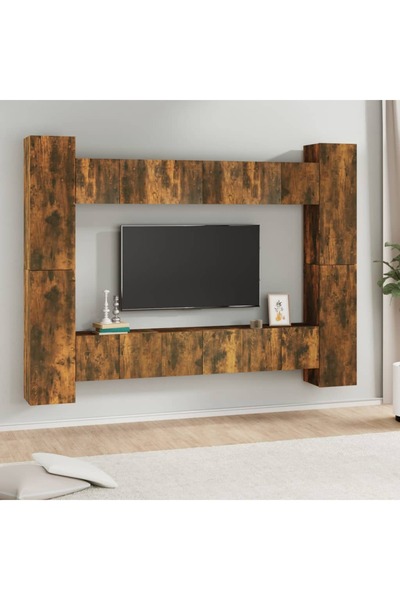 Concept Set dulapuri TV, 10 piese, stejar fumuriu, lemn prelucrat