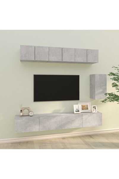 Concept Set dulap TV, 6 piese, gri beton, lemn prelucrat