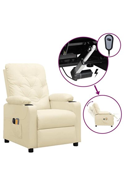 Concept Ηλεκτρική ανακλινόμενη πολυθρόνα μασάζ, κρεμ, οικολογικό Δερμάτινο