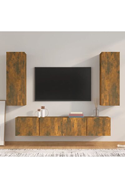 Concept Set dulap TV, 4 piese, stejar fumuriu, lemn prelucrat