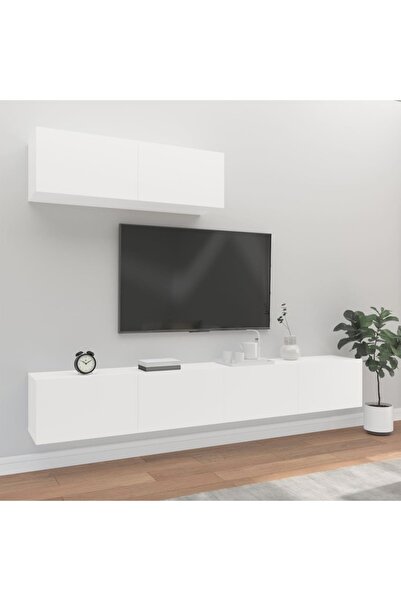 Concept Set dulap TV, 3 piese, alb, lemn prelucrat