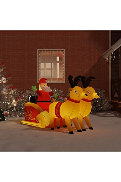 Concept Decorațiune gonflabilă cu Moș Crăciun și reni, LED-uri, 130 cm