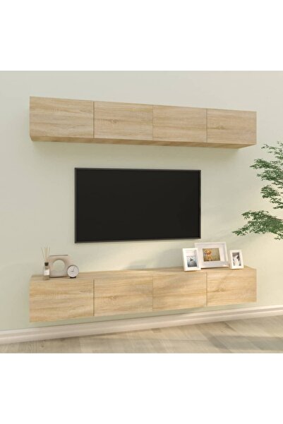 Concept Επιτοίχια ντουλάπια τηλεόρασης, 4 τεμ., δρυς sonoma, 100x30x30 εκ.