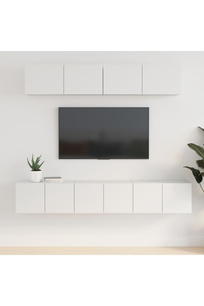 Concept Set dulap TV, 5 piese, alb, lemn prelucrat